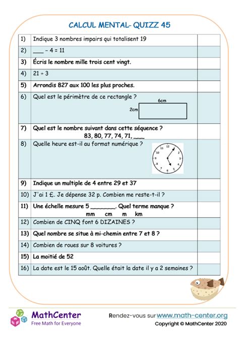 6eme Fiches de travail Cahiers de mathématiques Math Center