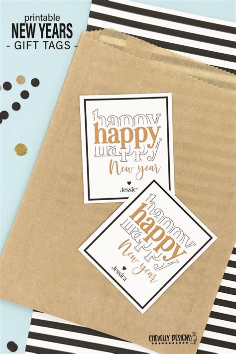 Editable Happy Happy Happy New Year Gift Tags Printable Digital Fi