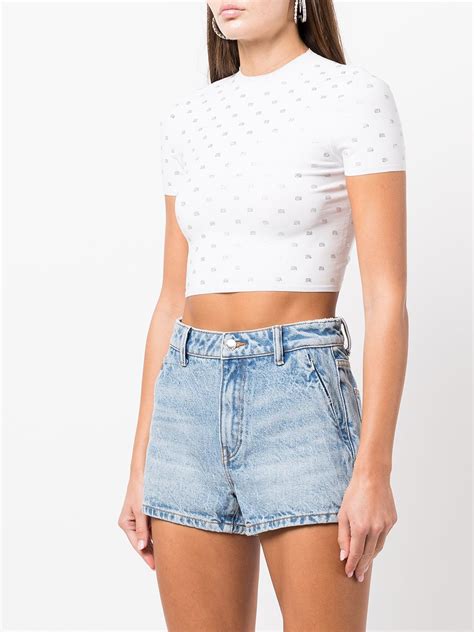 Alexander Wang Crystal Logo Cropped Top White FARFETCH