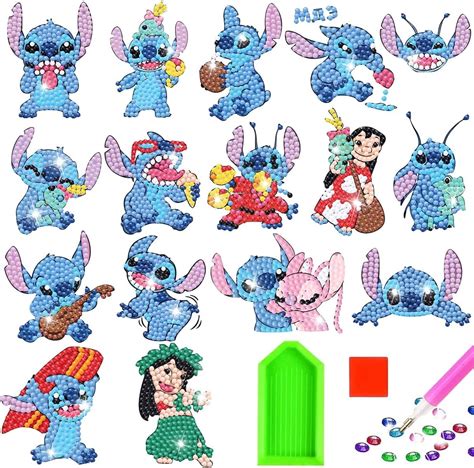 Diamond Painting Kinder DIY Diamant Aufkleber Kit 16 Stück Cartoon