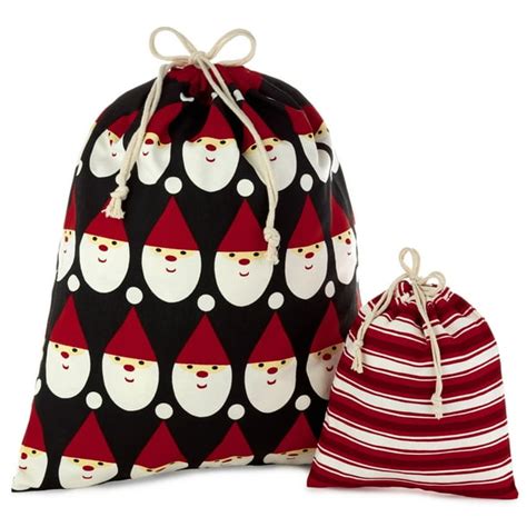 Hallmark Drawstring Christmas Gift Bag Set (2 Fabric Bags with ...