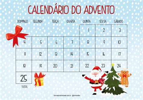 Calendário do Advento para Imprimir Grátis Foco na Produtividade