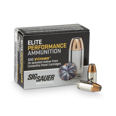 Sig Sauer Elite Performance 45 ACP V Crown JHP 200 Grain 20 Rounds