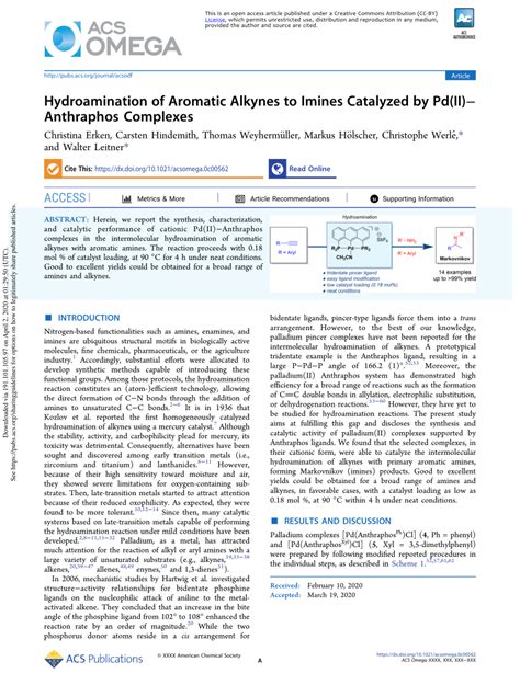 Pdf Hydroamination Of Aromatic Alkynes To Imines Catalyzed By Pd Ii