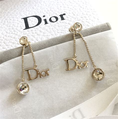 DIOR by DIOR Iconic Logo Drop Gold Stud Earrings Swarovski Crystal Authentic - Earrings