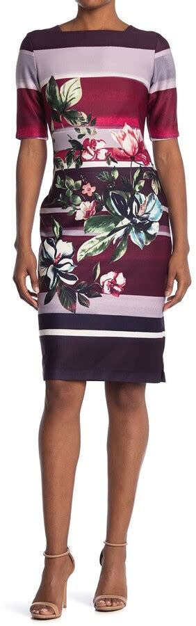 Gabby Skye Floral Stripe Elbow Sleeve Scuba Sheath Dress Shopstyle