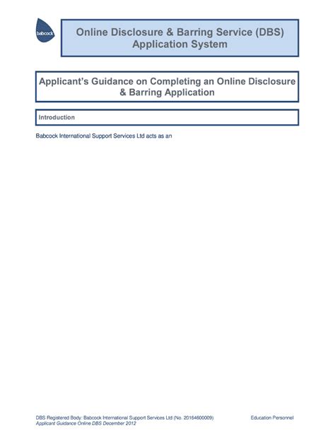 Fillable Online Online Disclosure Barring Service Dbs Application