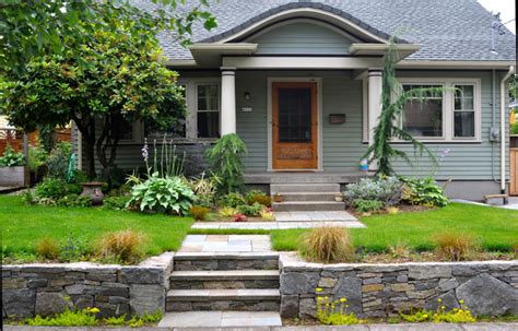 Basalt Retaining Wall Bluestone Stairs Entry Path Craftsman