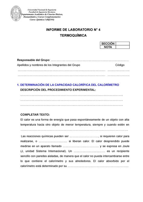 Informe De La Pr Ctica De Laboratorio Informe De