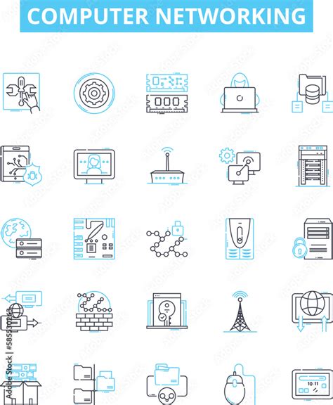 Computer Networking Vector Line Icons Set Networking Computer Ethernet Tcp Ip Wi Fi