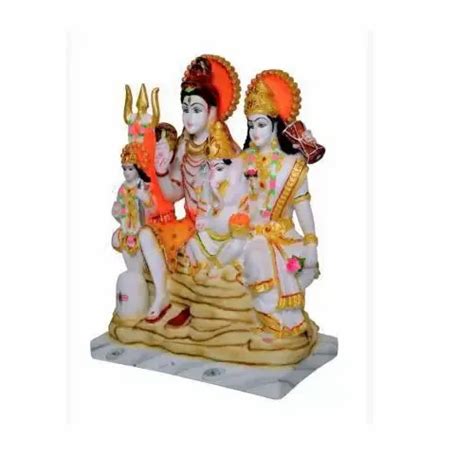 Painted Hindu Shiv Parivar Marble Statue For Worship Size 22 Cm X 36