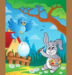 Bunny Artist Painting Easter Egg Royalty Free Vector Image