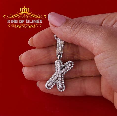 King Of Blings White 925 Silver 635ct Cz 3d Letter Cursive Initial X