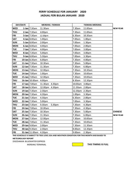 Jadual Feri Ke Tioman Kampongtioman