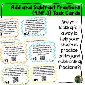 Adding And Subtracting Fractions Nf Qr Task Cards Tpt