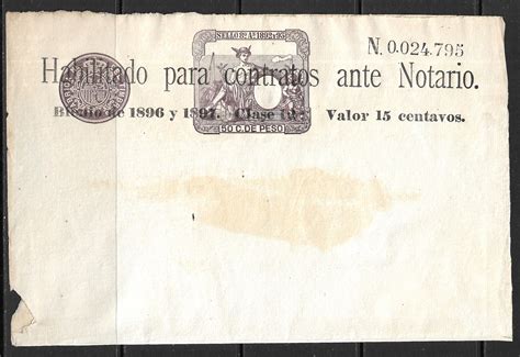 Puerto Rico 1896 97 15c On 50c Notary Contracts Revenue Stamp Paper