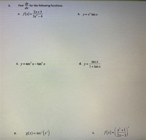 Solved 1 Dy Find For The Following Functions Dx 2x 5 A Chegg