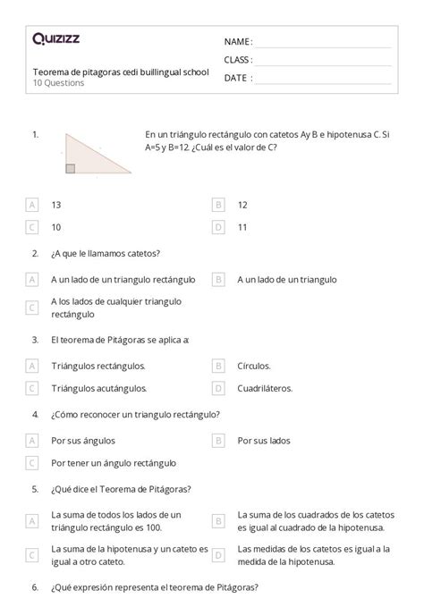 Teoremas Del Tri Ngulo Hojas De Trabajo Para Grado En Quizizz