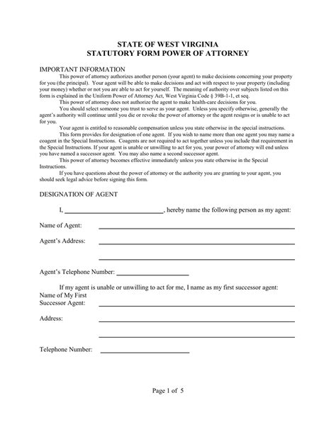 West Virginia Statutory Form Power Of Attorney Fill Out Sign Online