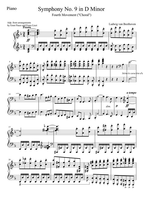 Piano Music Sheets Symphony No 9 In D Minor 4th Movement Solo Choral