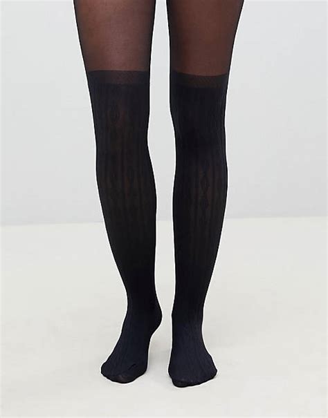 Asos Design Cable Over The Knee Tights With Control Top Asos