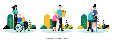 Social Workers Taking Care About Seniors Stock Vector (Royalty Free ...