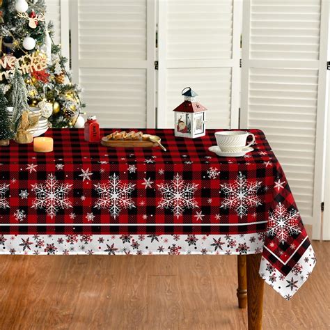 Horaldaily Christmas Tablecloth 6084 Inch Red Buffalo Plaid Snow