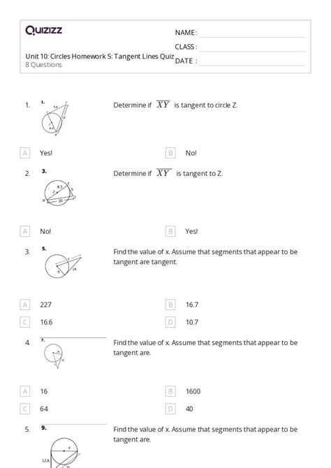 50 Tangent Lines Worksheets For 10th Year On Quizizz Free And Printable