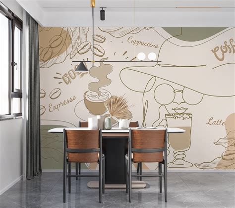 Modern Coffee Shop Wallpaper Removable Abstract Woman Coffee Etsy