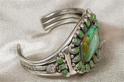 Jeanette Dale Navajo Sterling Silver Cuff With Green Turquoise In