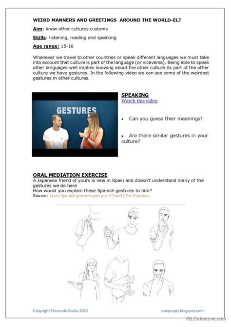 Gestures And Manners In The World Ge English ESL Worksheets Pdf Doc