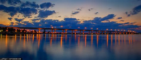 Roosevelt Bridge Stuart Florida After Sunset From Dock Hdr