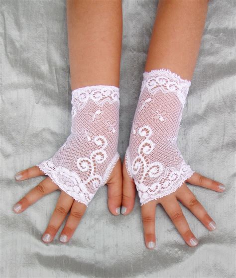 Girls Fingerless Lace Gloves Flower Girl White Wedding Lace Gloves