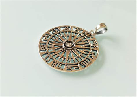 Eliz Sterling Silver 925 Compass Horoscope Wind Rose Sacred Symbols Astrology Symbol North South