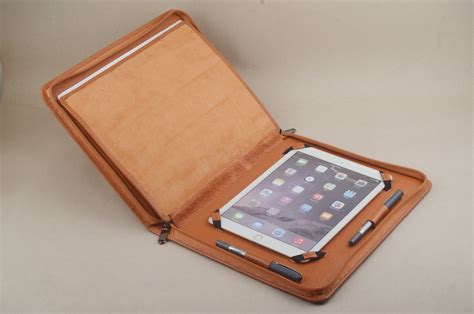 Ipad Leather Portfolio Case With Notepad Full Grain Leather Apple Zipper Folio Cover For Ipad