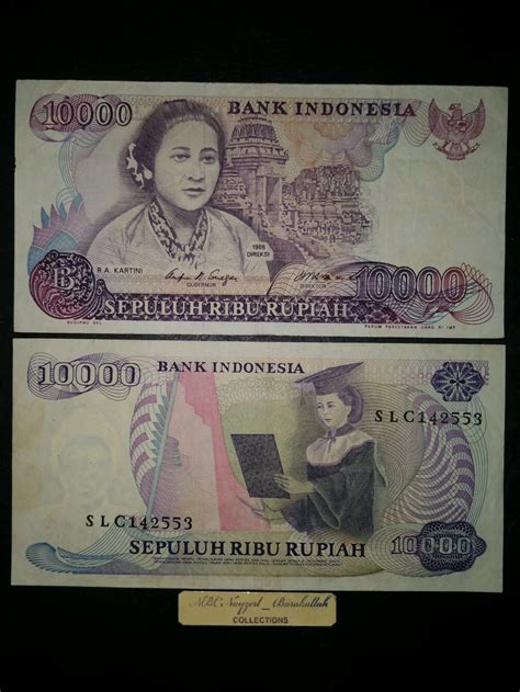 Jual koleksi uang kertas kuno Indonesia asli. 10000 Kartini tahun 1985 kondisi very fine di ...