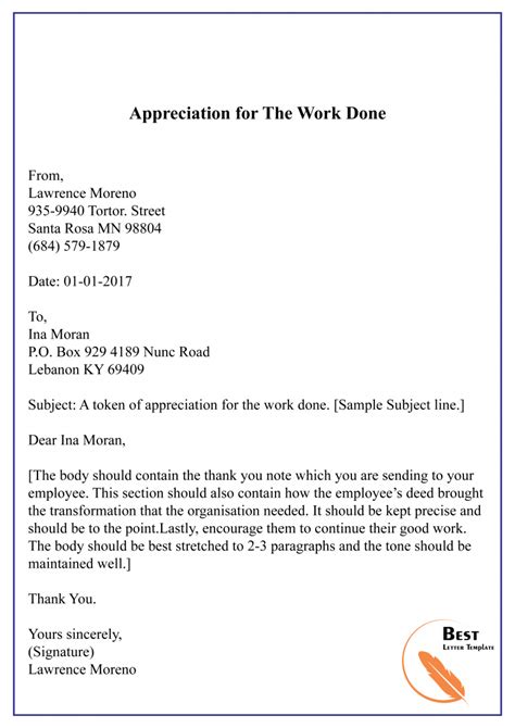 Appreciation Letter Template To Employee Sample And Example