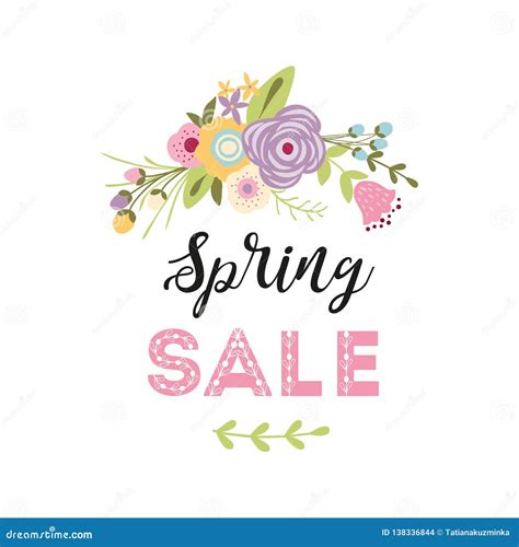 Spring Sale Banner With Cute Floral Wreath Vector Design Spring Flower