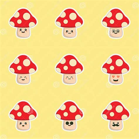 Cute And Kawaii Mushroom Character Flat Design Vector Illustration