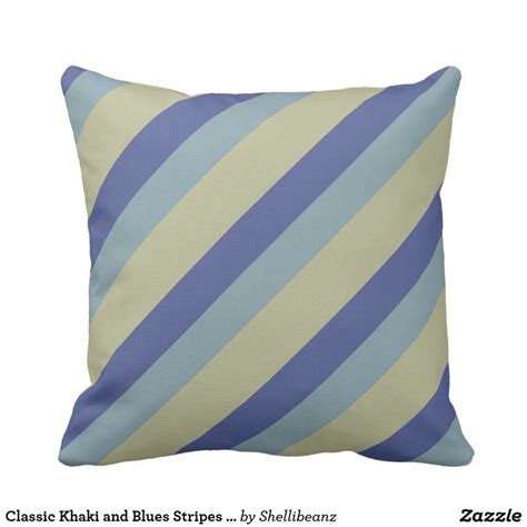 Classic Khaki And Blues Stripes Pattern Throw Pillow Patterned Throw Pillows Pillows Blue