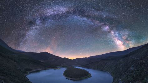 Celestial Embrace Milky Way Over Mountain Lake Wallpaper Hd Nature