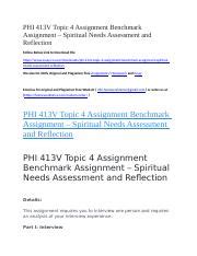 PHI 413V Topic 4 Assignment Benchmark Assignment Spiritual Needs