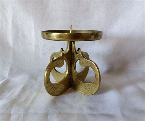 Vintage Brass Brutalist Candle Holder Antique Candlestick Unique