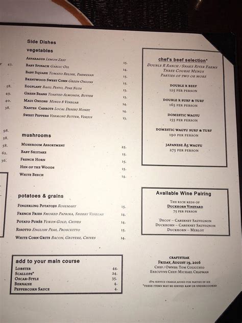 Menu At Tom Colicchio S Craftsteak Steakhouse Las Vegas