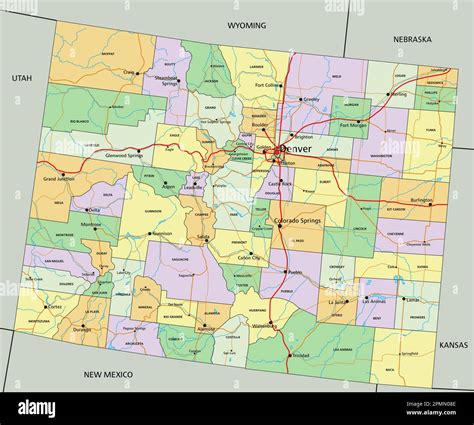 Colorado Highly Detailed Editable Political Map With Labeling Stock