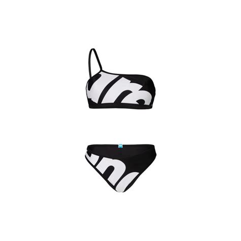 Arena Logo Single Shoulder Γυναικείο Μαγιό Bikini Μαύρο Λευκό Hall