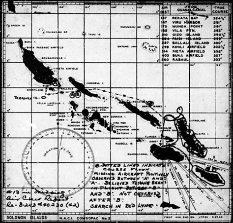 Pacific Wrecks Map Depicting Flight Path Of B D And Search