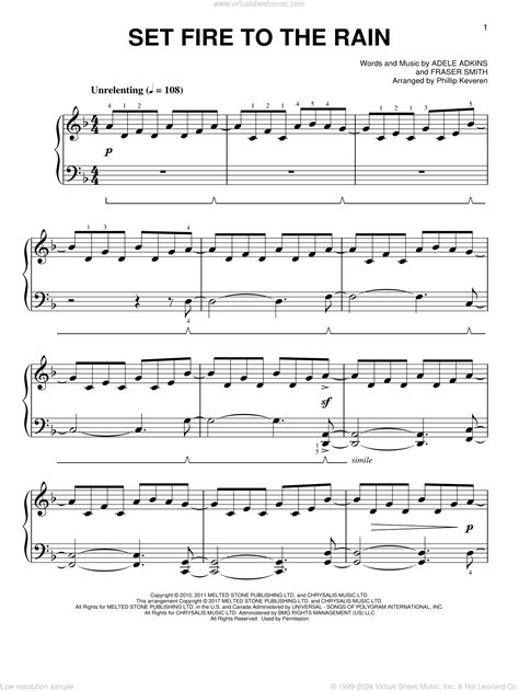 Set Fire To The Rain [classical Version] Arr Phillip Keveren Sheet