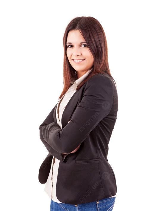 Beautiful Young Business Woman Posing Isolated Over White Photo