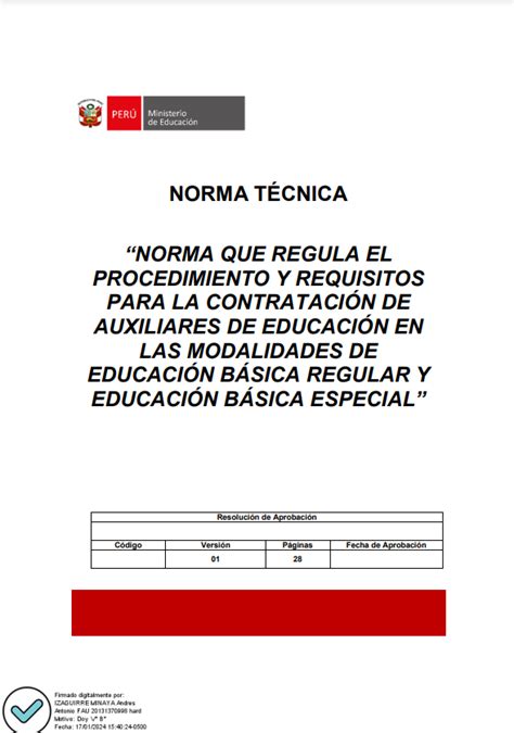 Norma Que Regula El Procedimiento Y Requisitos Para La Contratación De Auxiliares De Educación